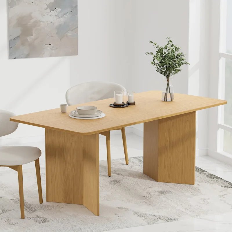 Tavolo da Pranzo Moderno 170 cm, Piano in Rovere, Base a Doppio Piedistallo, 6 Posti, Stile Contemporaneo