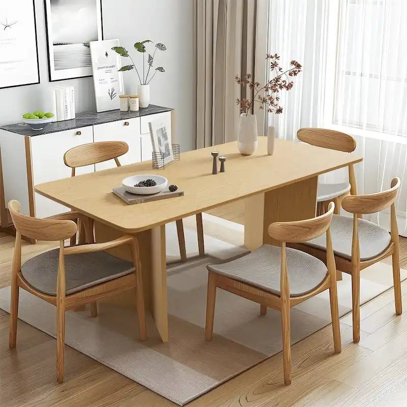 Tavolo da Pranzo Moderno 170 cm, Piano in Rovere, Base a Doppio Piedistallo, 6 Posti, Stile Contemporaneo