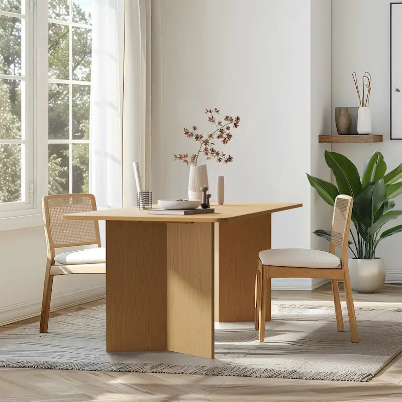 Tavolo da Pranzo Moderno 170 cm, Piano in Rovere, Base a Doppio Piedistallo, 6 Posti, Stile Contemporaneo