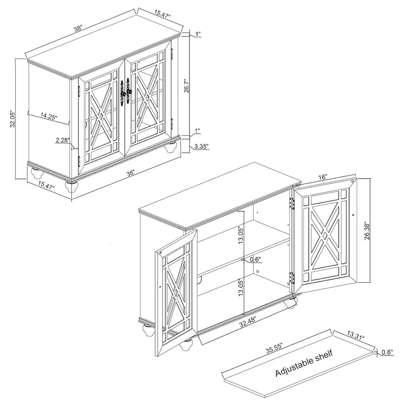 Set buffet credenza contenitore floreale da 2 pezzi - Larghezza 55 e 38 pollici