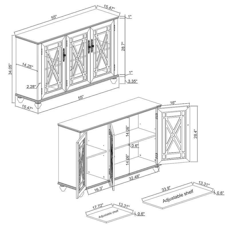 Set buffet credenza contenitore floreale da 2 pezzi - Larghezza 55 e 38 pollici