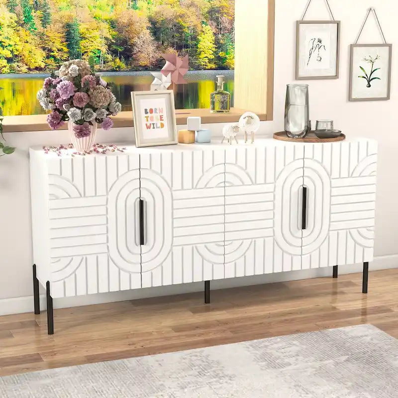 Chic Eleganza 63 Mobile Buffet Credenza di Accento in Stile Europeo, Bianco - 63 pollici di Larghezza