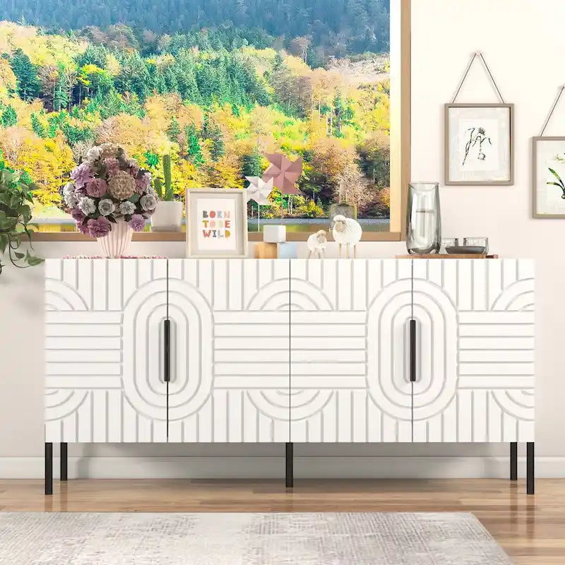 Chic Eleganza 63 Mobile Buffet Credenza di Accento in Stile Europeo, Bianco - 63 pollici di Larghezza