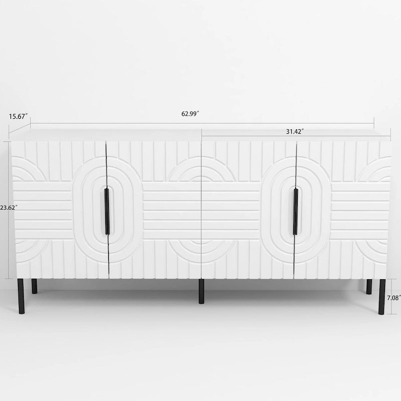 Chic Eleganza 63 Mobile Buffet Credenza di Accento in Stile Europeo, Bianco - 63 pollici di Larghezza