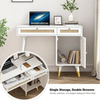 Scrivania per computer con 2 cassetti, scrivania moderna in rattan per ufficio con classificatore