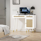 Scrivania per computer con 2 cassetti, scrivania moderna in rattan per ufficio con classificatore