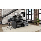 Fila da 2 Poltrone Reclinabili Manuali in Pelle per Home Theater, Imbottitura Felpata, Supporto Lombare, Schienale da 106 cm, Chaise Longue da 172 cm
