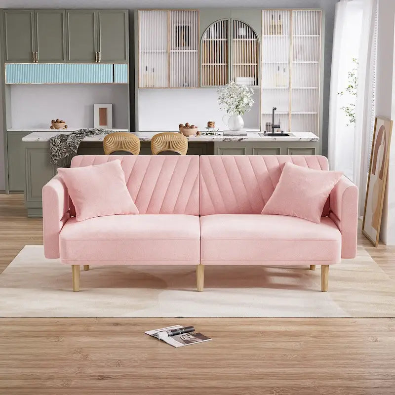 Divano Letto Futon Convertibile, Rivestimento Trapuntato con Bottoni, Bracciolo Pieghevole, Divano Letto per Piccoli Spazi