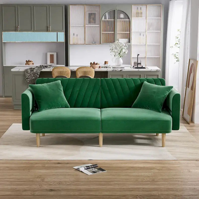 Divano Letto Futon Convertibile, Rivestimento Trapuntato con Bottoni, Bracciolo Pieghevole, Divano Letto per Piccoli Spazi