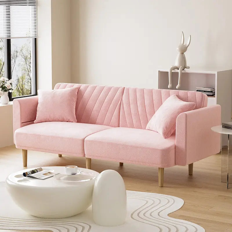 Divano Letto Futon Convertibile, Rivestimento Trapuntato con Bottoni, Bracciolo Pieghevole, Divano Letto per Piccoli Spazi