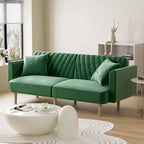 Divano Letto Futon Convertibile, Rivestimento Trapuntato con Bottoni, Bracciolo Pieghevole, Divano Letto per Piccoli Spazi
