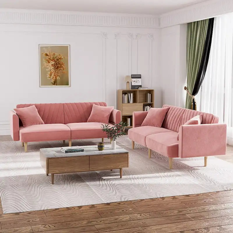 Divano Letto Futon Convertibile, Rivestimento Trapuntato con Bottoni, Bracciolo Pieghevole, Divano Letto per Piccoli Spazi