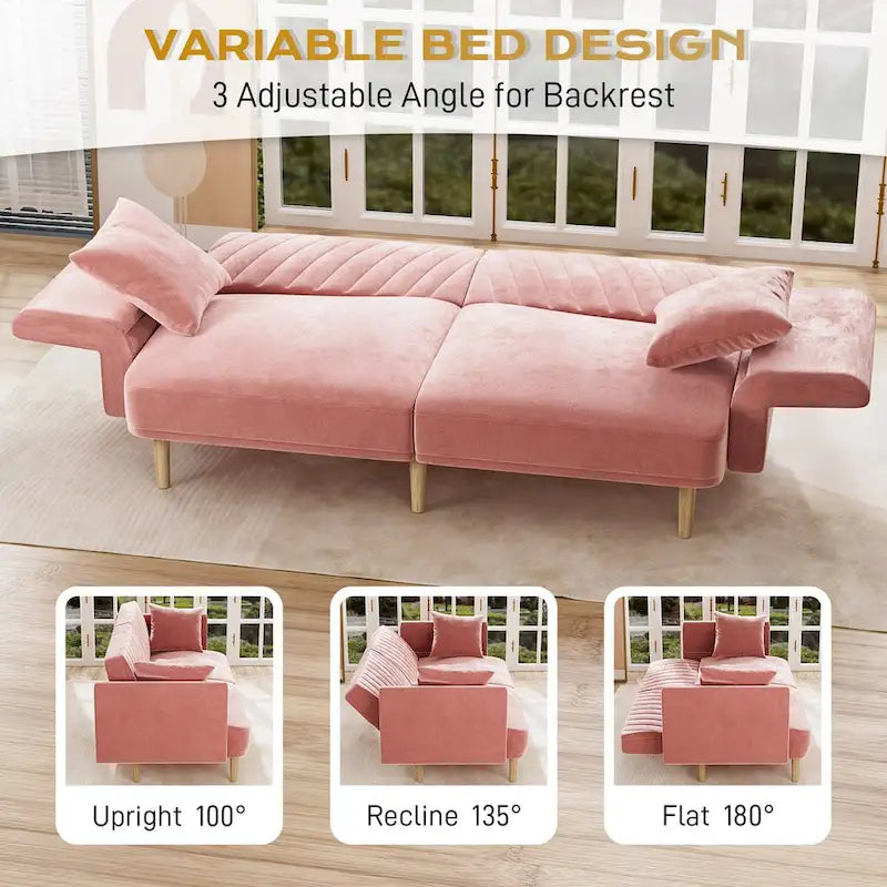 Divano Letto Futon Convertibile, Rivestimento Trapuntato con Bottoni, Bracciolo Pieghevole, Divano Letto per Piccoli Spazi