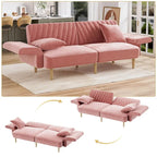 Divano Letto Futon Convertibile, Rivestimento Trapuntato con Bottoni, Bracciolo Pieghevole, Divano Letto per Piccoli Spazi