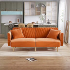 Divano Letto Futon Convertibile, Rivestimento Trapuntato con Bottoni, Bracciolo Pieghevole, Divano Letto per Piccoli Spazi