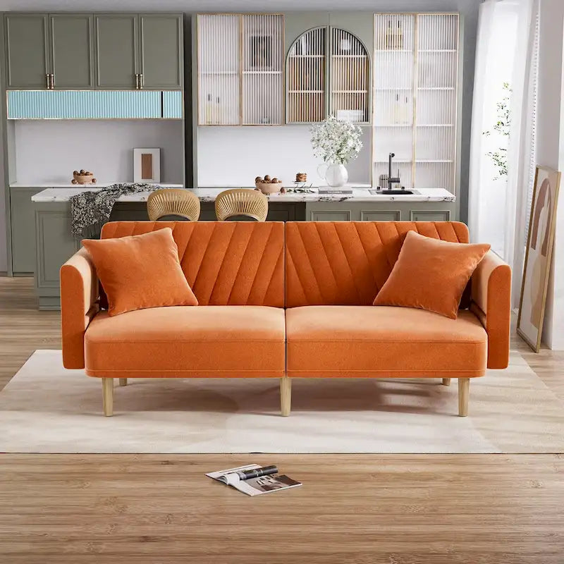 Divano Letto Futon Convertibile, Rivestimento Trapuntato con Bottoni, Bracciolo Pieghevole, Divano Letto per Piccoli Spazi