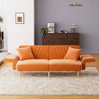 Divano Letto Futon Convertibile, Rivestimento Trapuntato con Bottoni, Bracciolo Pieghevole, Divano Letto per Piccoli Spazi