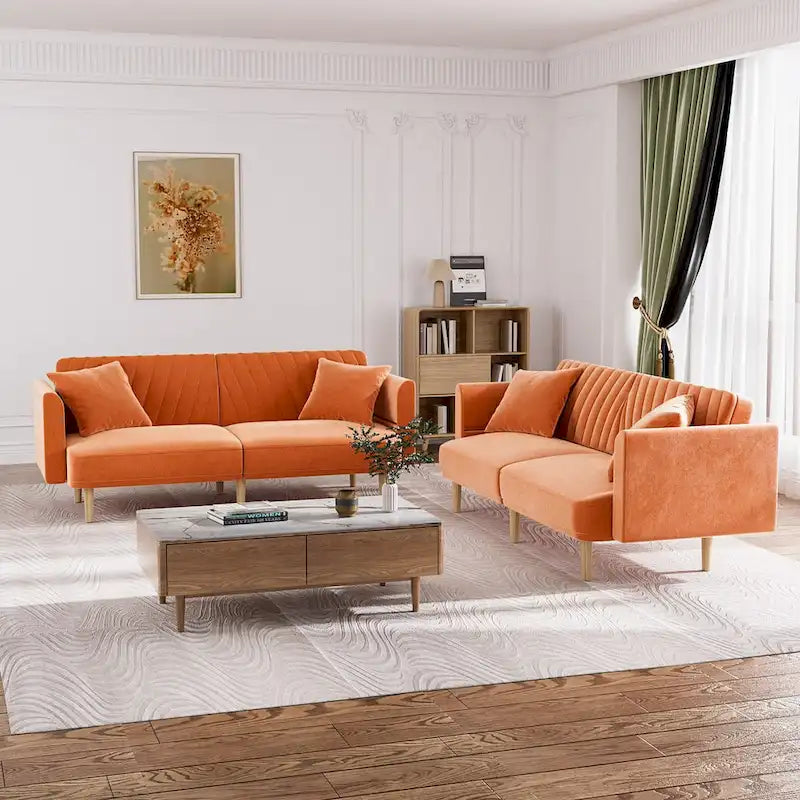 Divano Letto Futon Convertibile, Rivestimento Trapuntato con Bottoni, Bracciolo Pieghevole, Divano Letto per Piccoli Spazi