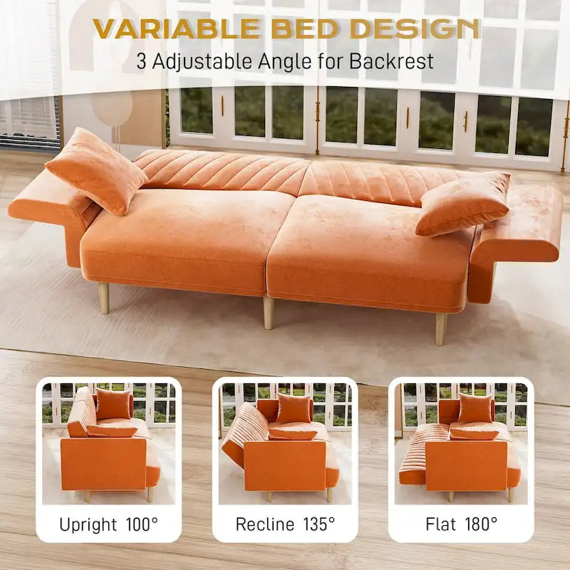 Divano Letto Futon Convertibile, Rivestimento Trapuntato con Bottoni, Bracciolo Pieghevole, Divano Letto per Piccoli Spazi