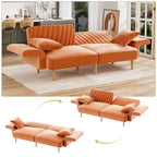 Divano Letto Futon Convertibile, Rivestimento Trapuntato con Bottoni, Bracciolo Pieghevole, Divano Letto per Piccoli Spazi