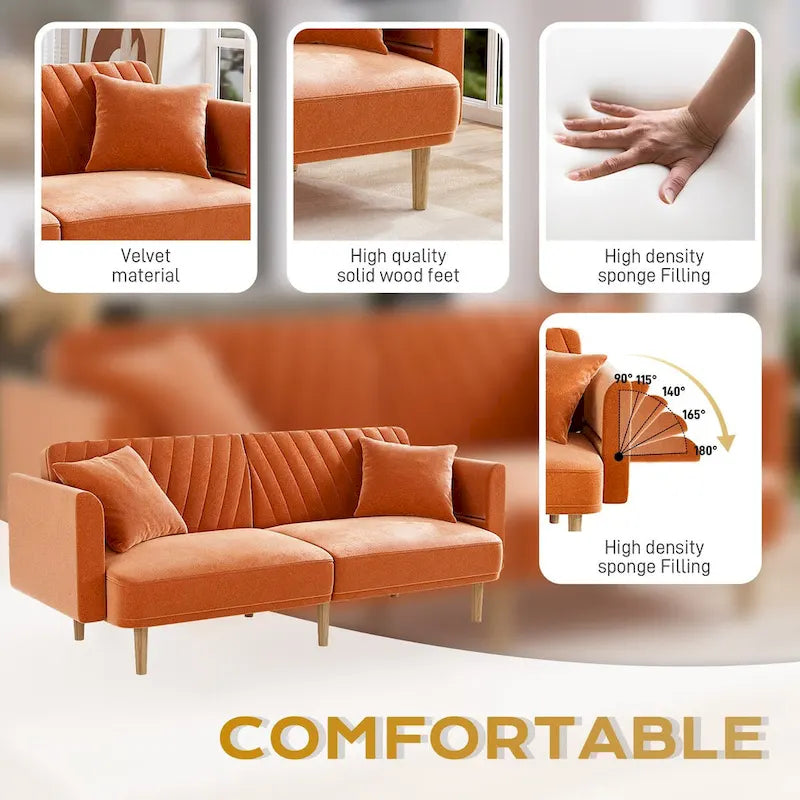 Divano Letto Futon Convertibile, Rivestimento Trapuntato con Bottoni, Bracciolo Pieghevole, Divano Letto per Piccoli Spazi