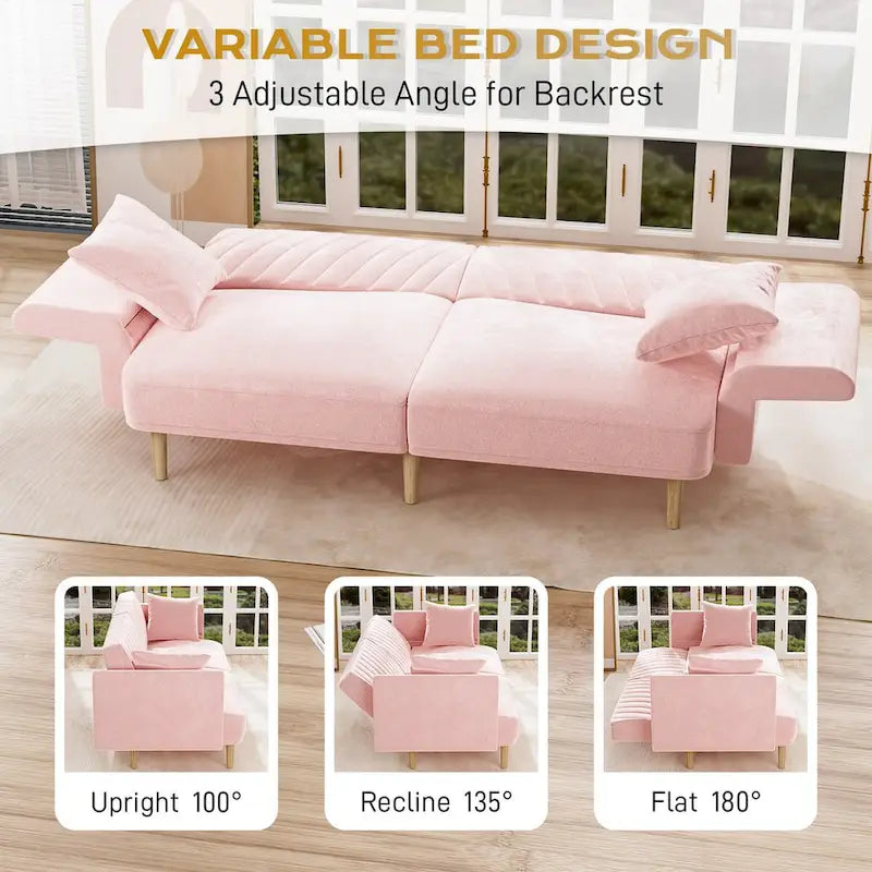 Divano Letto Futon Convertibile, Rivestimento Trapuntato con Bottoni, Bracciolo Pieghevole, Divano Letto per Piccoli Spazi