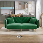 Divano Letto Futon Convertibile, Rivestimento Trapuntato con Bottoni, Bracciolo Pieghevole, Divano Letto per Piccoli Spazi