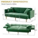 Divano Letto Futon Convertibile, Rivestimento Trapuntato con Bottoni, Bracciolo Pieghevole, Divano Letto per Piccoli Spazi