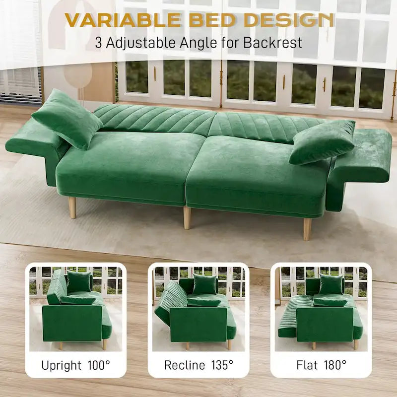 Divano Letto Futon Convertibile, Rivestimento Trapuntato con Bottoni, Bracciolo Pieghevole, Divano Letto per Piccoli Spazi