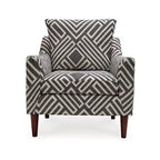 Poltrona Morris, grigia, fantasia geometrica bianca, poliestere, legno marrone