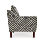 Poltrona Morris, grigia, fantasia geometrica bianca, poliestere, legno marrone