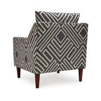 Poltrona Morris, grigia, fantasia geometrica bianca, poliestere, legno marrone