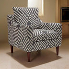 Poltrona Morris, grigia, fantasia geometrica bianca, poliestere, legno marrone