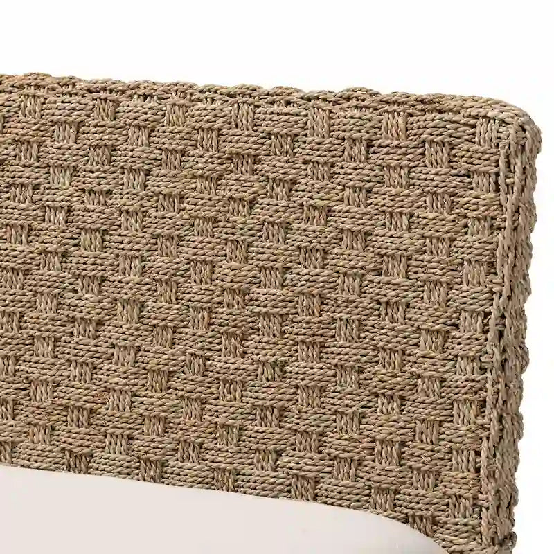 Set panca angolare da pranzo Denver moderno bohémien a 2 pezzi in legno di acacia ed erba marina naturale