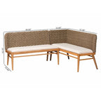 Set panca angolare da pranzo Denver moderno bohémien a 2 pezzi in legno di acacia ed erba marina naturale