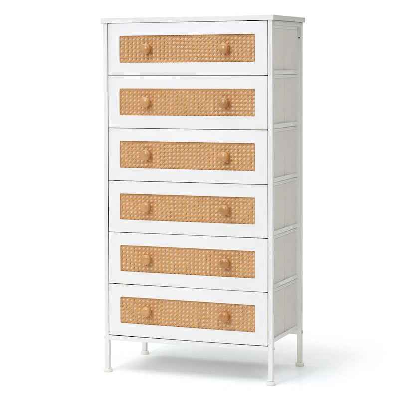 Cassettiera a 6 cassetti con mobiletto organizer in rattan PE