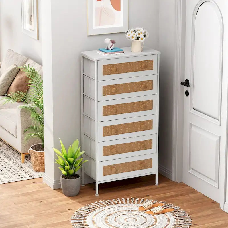 Cassettiera a 6 cassetti con mobiletto organizer in rattan PE
