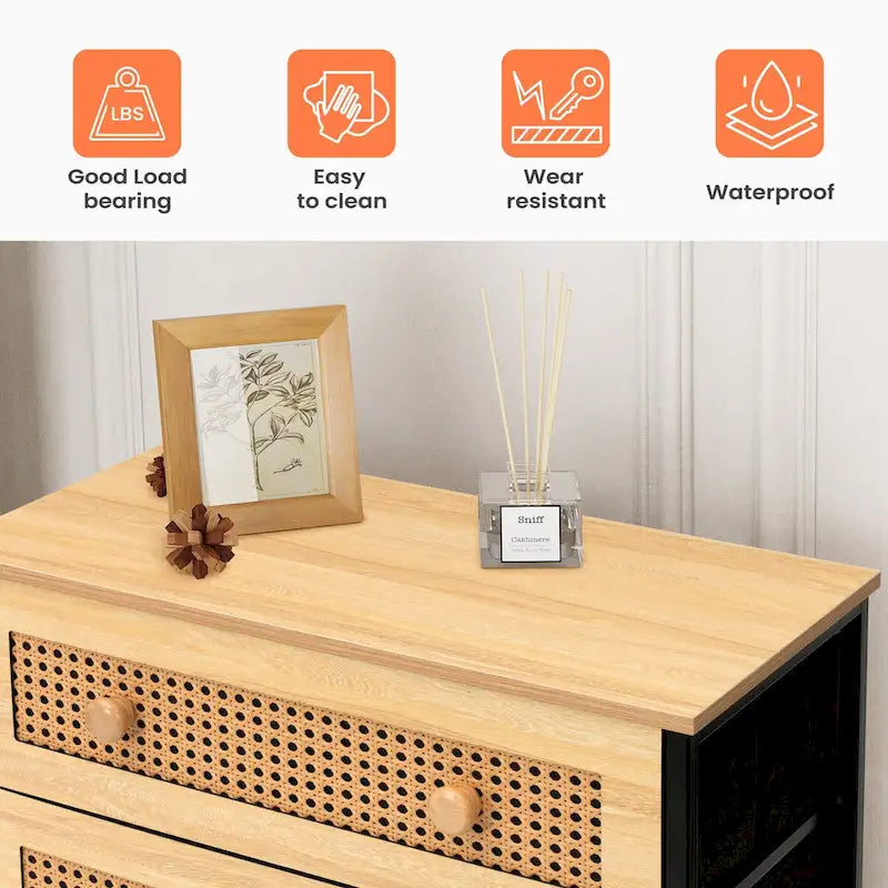 Cassettiera a 6 cassetti con mobiletto organizer in rattan PE