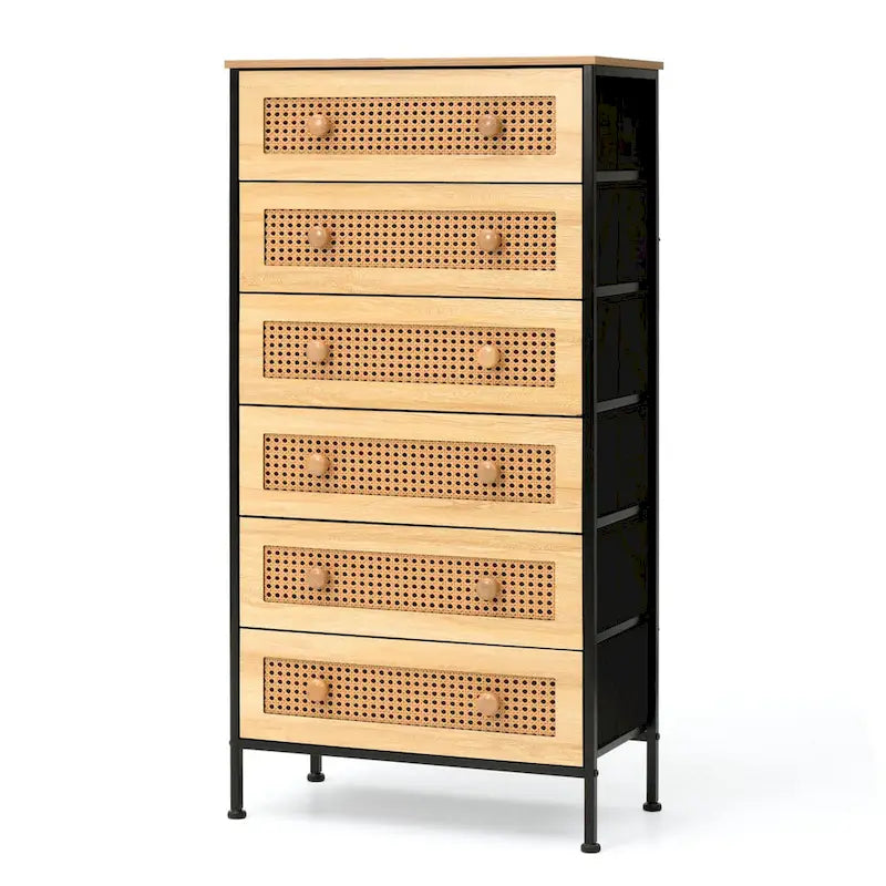 Cassettiera a 6 cassetti con mobiletto organizer in rattan PE
